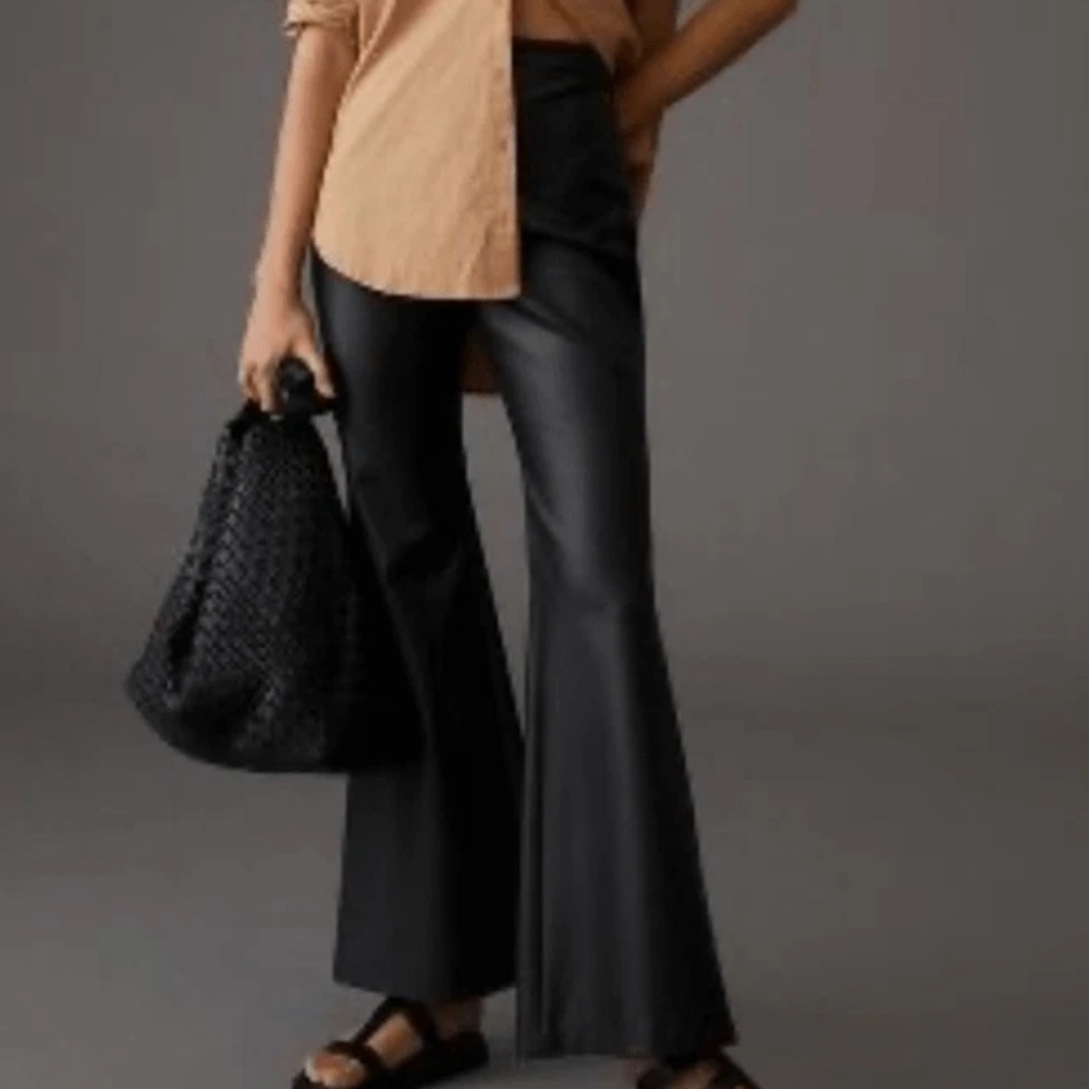 Anthropologie Hutch Faux Leather Pants Sleek Black Flare Size 6